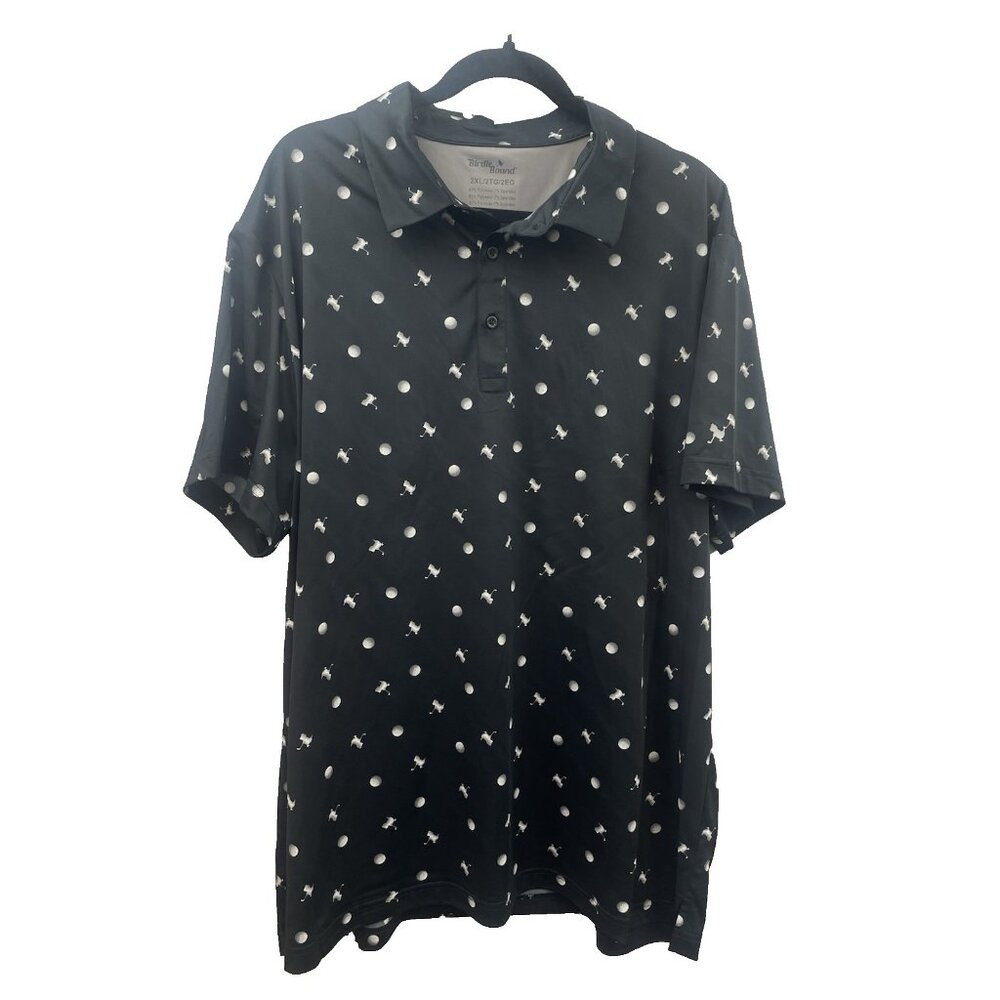 Birdie Bound 2XL Men's Printed Stretch Relaxed Golf Polo Shirt Black